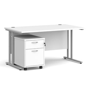 Maestro 25 straight desk with cantilever frame and 2 drawer pedestal