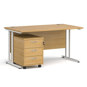 Maestro 25 straight desk with cantilever frame and 3 drawer pedestal