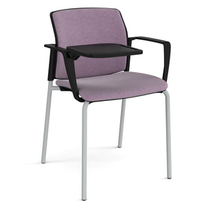 Santana 4 leg stacking chair fully upholstered - Arms and Writing Tablet