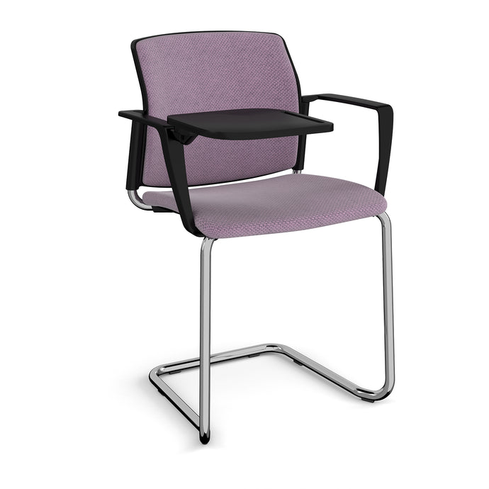 Santana cantilever chair with fabric seat and back - Arms and writing tablet