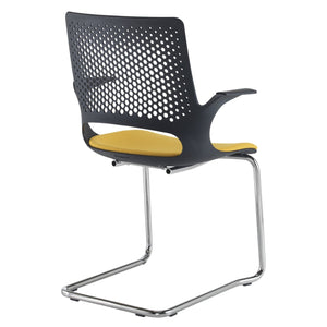 Solus designer cantilever meeting chair with upholstered seat and chrome frame