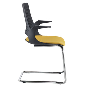 Solus designer cantilever meeting chair with upholstered seat and chrome frame
