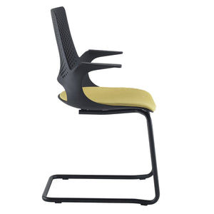 Solus designer cantilever meeting chair with upholstered seat and black frame