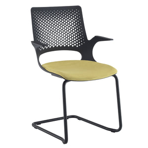 Solus designer cantilever meeting chair with upholstered seat and black frame