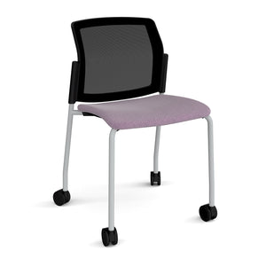 Santana 4 leg mobile chair with fabric seat and mesh back with Castors