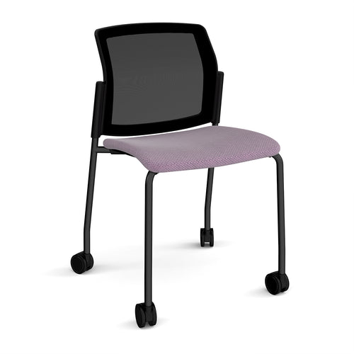 Santana 4 leg mobile chair with fabric seat and mesh back with Castors