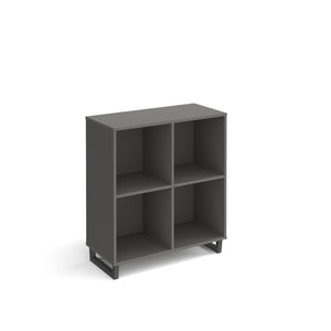 Sparta cube storage unit with open boxes and charcoal A-frame legs