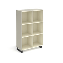 Load image into Gallery viewer, Sparta cube storage unit with open boxes and charcoal A-frame legs