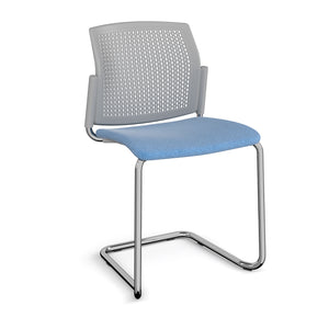 Santana cantilever chair with fabric seat and perforated grey back - Chrome frame