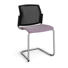 Load image into Gallery viewer, Santana cantilever chair with fabric seat and perforated black back - Chrome frame