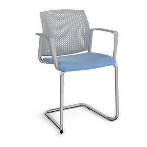 Santana cantilever chair with fabric seat and perforated grey back - Chrome frame