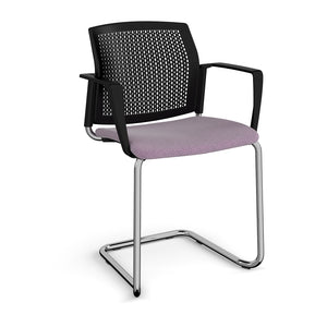 Santana cantilever chair with fabric seat and perforated black back - Chrome frame