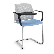Load image into Gallery viewer, Santana cantilever chair with fabric seat and perforated grey back - Chrome frame