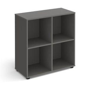 Universal cube storage unit with open boxes and glides